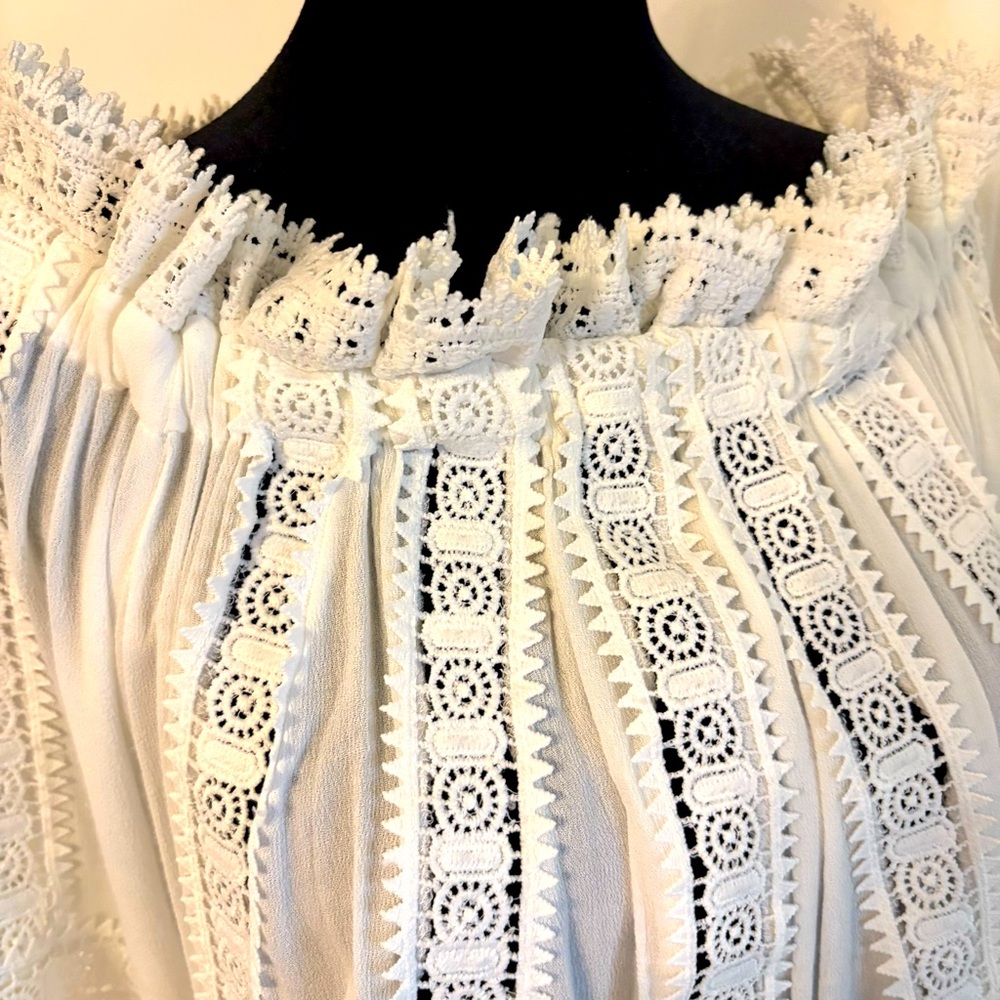 POL Anthropologie New White Bohemian Romantic White Lace & Tassels Top! Medium - Picture 5 of 13